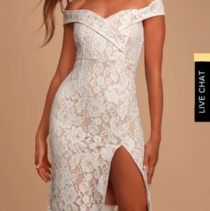 Lulu's Table for Two White Lace Off-Shoulder Dress